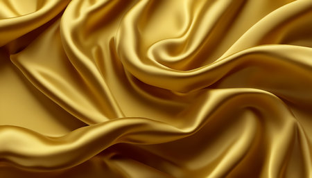 Fabric texture. Shiny silk. Close-up of folds of yellow silk fabric. Soft focus. AI generatedの素材
