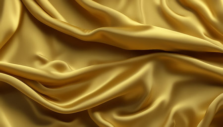 Fabric texture. Lustrous yellow silk. Folds of silk fabric close-up. Soft focus. AI generatedの素材