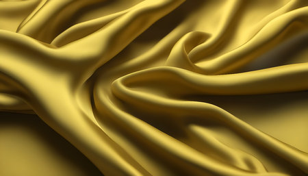 Fabric texture. Shiny silk. Folds of yellow silk fabric close-up. Soft focus. AI generatedの素材