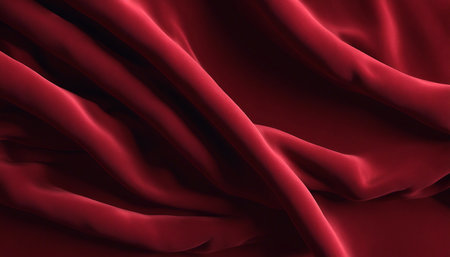 Fabric texture. Red velvet. Folds of red velvet cloth. Soft focus. AI generatedの素材