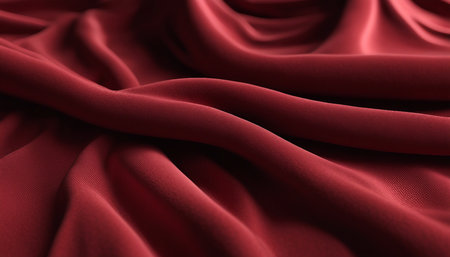 Fabric texture. Folds of velvet fabric. Red velvet close-up. Soft focus. AI generatedの素材