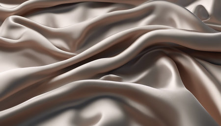 Fabric texture. Shiny silk. Folds of beige silk fabric close-up. Soft focus. AI generatedの素材