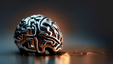 AI brain. Artificial intelligence. Ski-Fi concept. Cybernetic brain with artificial intelligence. Copy space. AI generatedの素材