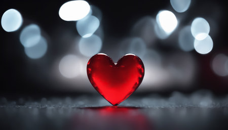 Red heart. Heart on a creative black background. Bokeh effect. Soft focus. AI generatedの素材