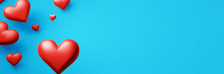 Red heart. Red hearts on a blue background with copy space. Creative banner. AI generatedの素材