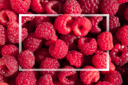 Raspberry texture mockup. Raspberry frame. Natural plant background. Soft focus
