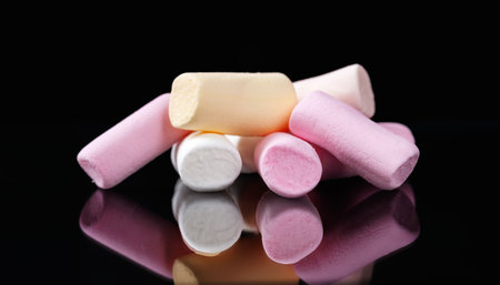 Marshmallow. Heap of marshmallows on a black backgroundの写真素材