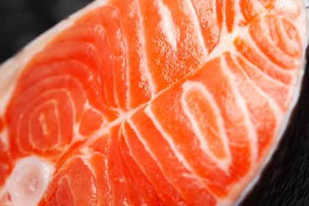 Fresh salmon. Close-up of salmon steak. Soft focusの写真素材