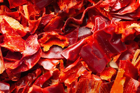 Red dried pepper. Abstract texture of chopped red pepper close-up. Soft focusの写真素材