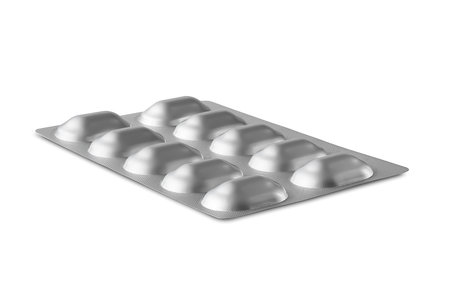 Pills in a blister. Pack of medicines isolated on white backgroundの写真素材