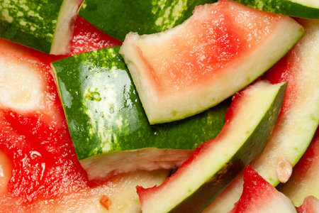 Watermelon rinds. The rind of a cut watermelon. Selective soft focusの写真素材