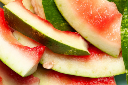 Watermelon rinds. The rind of a cut watermelon. Soft focusの写真素材