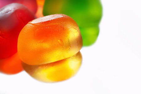 Jelly candies. Set of jelly candies on a shiny background close-up. Selective soft focusの写真素材