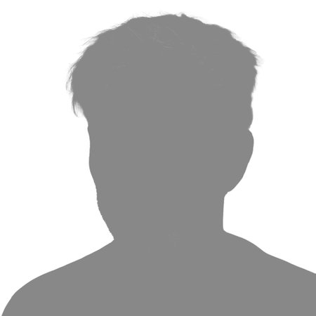 Silhouette of an adult man. Male avatar. Social media icon. Gray silhouette isolated on white backgroundの写真素材