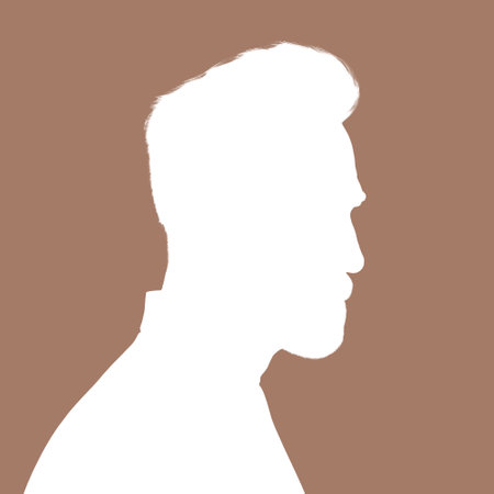Silhouette of an adult man. Male avatar. Icon for social networks. Profile portrait. Silhouette isolated on brown backgroundの写真素材