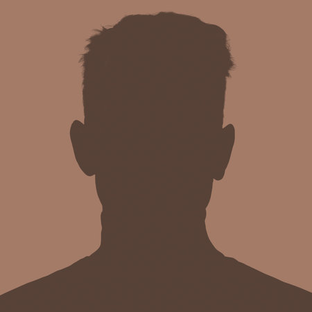 Silhouette of an adult man. Male avatar for social networks. Portrait with disheveled hair. Silhouette isolated on brown backgroundの写真素材