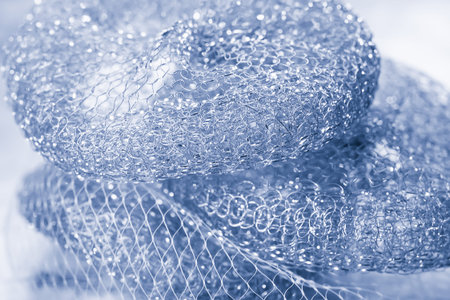 Abstract texture. Blue metallic abstract. Twisted metal wire. Selective soft focusの写真素材