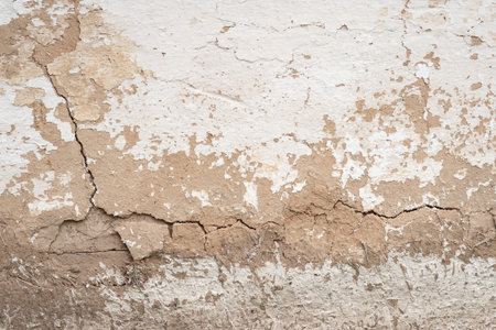 Old clay wall. Cracked poster. Abstract texture