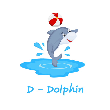 Isolated animal alphabet for the kids, D for Dolphinのイラスト素材