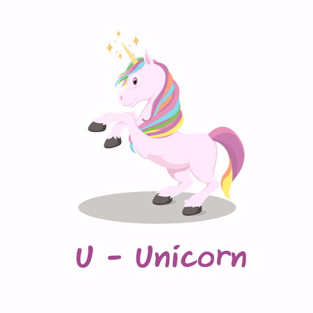 Isolated animal alphabet for the kids, U for Unicornのイラスト素材