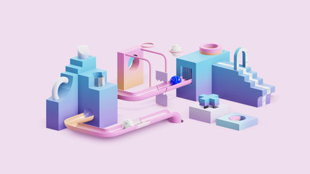 Abstract 3d render, geometric background, ball motionの写真素材