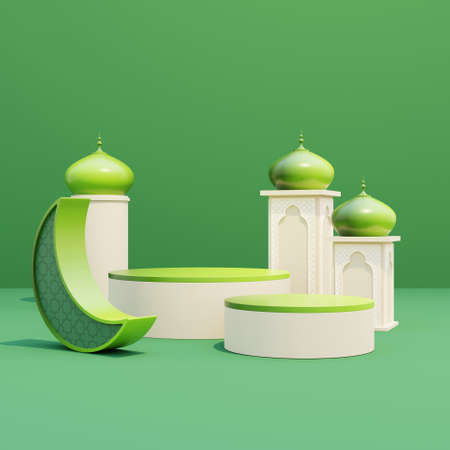 Islamic podium display with mosque decorationsの写真素材