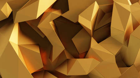 Gold abstract low poly background, 3d renderingの写真素材