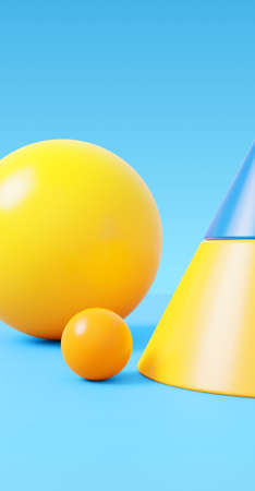 Geometric shape background of cone and sphere, 3d renderingの写真素材