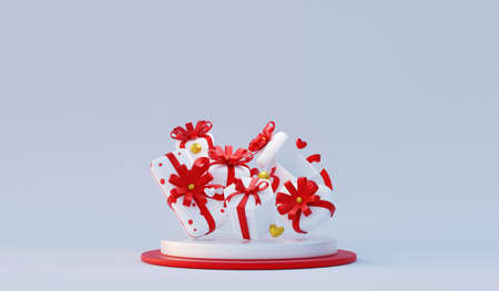 Podium with various gift boxesの写真素材