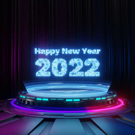 Happy new year 2022 with futuristic backgroundの写真素材