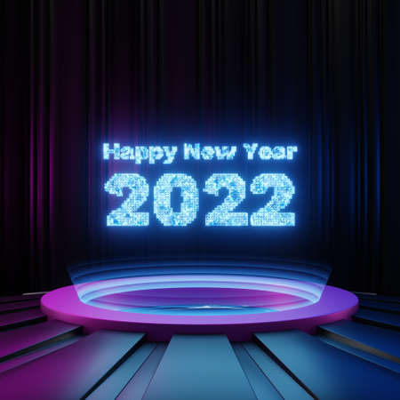 Happy new year 2022 with futuristic backgroundの写真素材