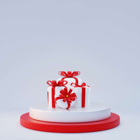 Podium with various gift boxesの写真素材