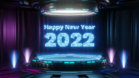 Happy new year 2022 with futuristic backgroundの写真素材