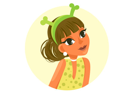 Girl avatar vector illustration young female characters faces, halloween idea woman with colorful hair, pretty portraits for social networks or user profiles fun themesのイラスト素材