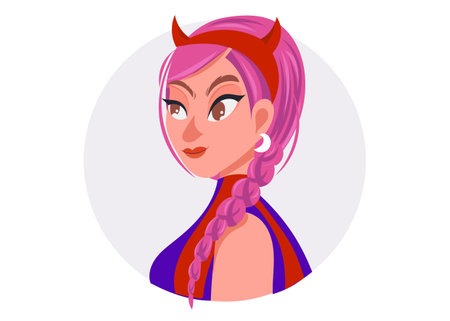 Girl blue cartoon girl vector illustration young character face, halloween idea woman with pink hair, pretty portrait avatar in social media costume partyのイラスト素材