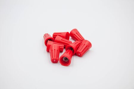 Red wire-nut wire connectors.の写真素材