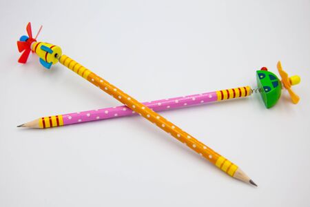 Two pencils placed on the floor.の写真素材