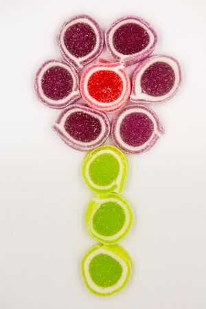 Jelly coated with sugar is laid out as a flower.の写真素材