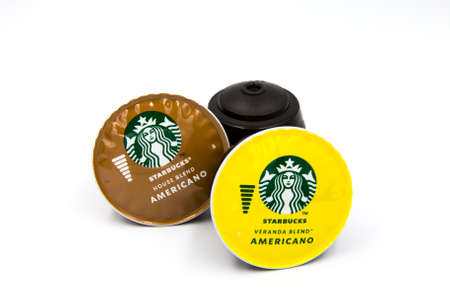 Bangkok, Thailand, May 15 2020.The Starbucks Veranda Blend and Starbucks House Blend are coffee capsule of Nescafe Dolce Gusto.のeditorial素材