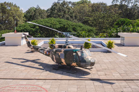 Ho chi minh city, Vietnam, April 22 2016.One helicopter is parked on the roof at Independence Palace.のeditorial素材