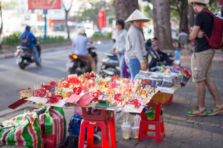 Ho chi minh city, Vietnam, April 22 2016.Handmade shops are on the roadside for tourists.のeditorial素材