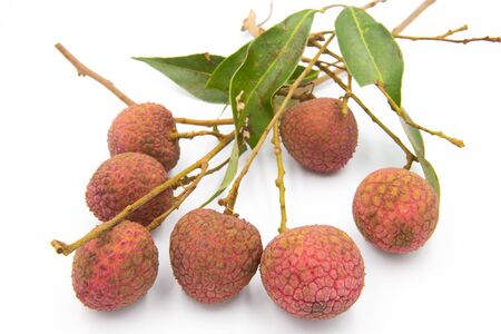 Seven lychee on the white ground.の写真素材