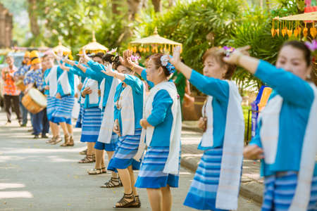 Chiang Rai, Thailand, April 28 2019.Dancers dancing in a Buddhist ceremony.のeditorial素材
