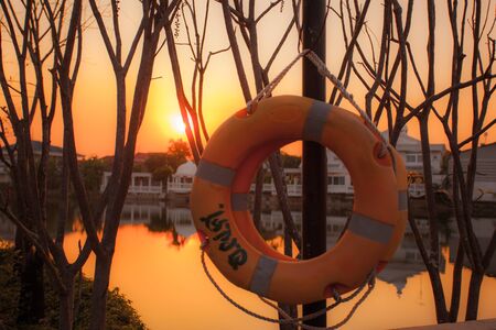 lifebuoy in the lagoonの写真素材