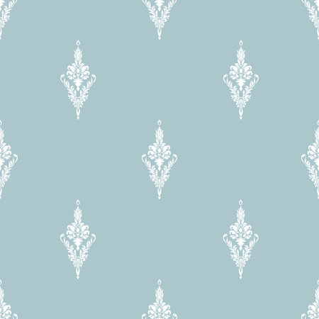 White Damask Luxury Decorative Textile Pattern in light blue backgroundのイラスト素材