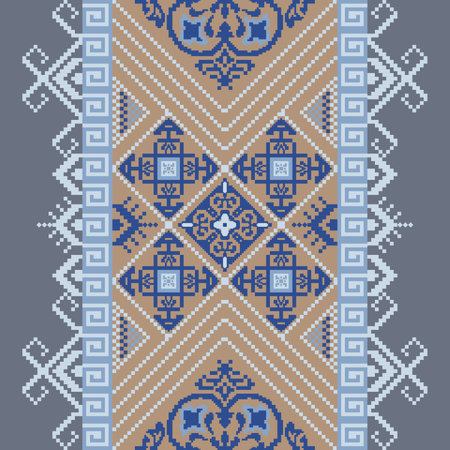 Elegant Portuguese Tile Pattern Featuring Blue and Beige Geometric and Ornamental Designs with Greek Key Border Motifsのイラスト素材