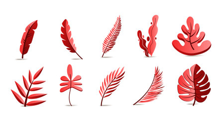 Vector designer elements set collection of green jungle ferns, tropical eucalyptus art natural leaf herbal leaves in vector style. Decorative beauty elegant illustration for designのイラスト素材