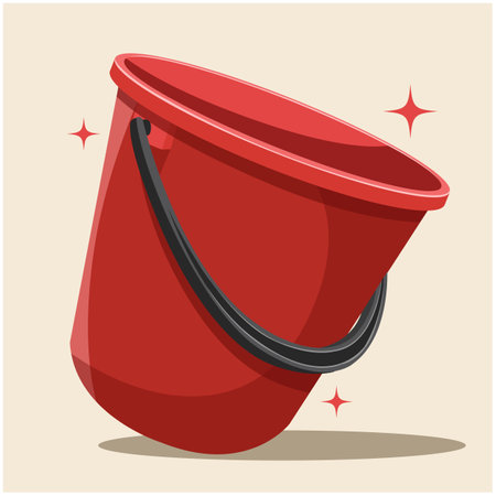 Vector illustration full of water red bucket icon, sign or symbols for app. Bucket for gardenのイラスト素材