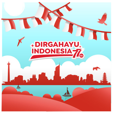 Indonesia independence day 17 august with traditional games concept illustration. 77 tahun kemerdekaan indonesia translates to 77 years Indonesia independence dayのイラスト素材