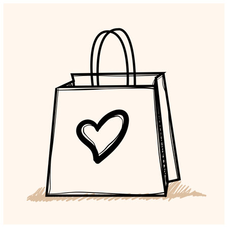 Vector illustration with shopping bag icon isolated on white background. Concept in doodle hand drawn style.のイラスト素材